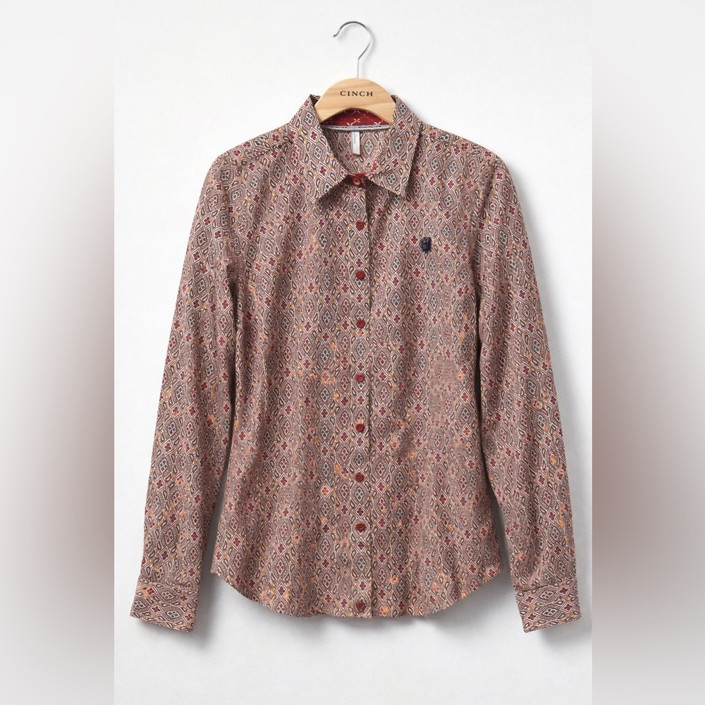 Cinch Western Shirt NWT Geometric Button Up Fitted 100% Cotton L Rodeo Ranchwear